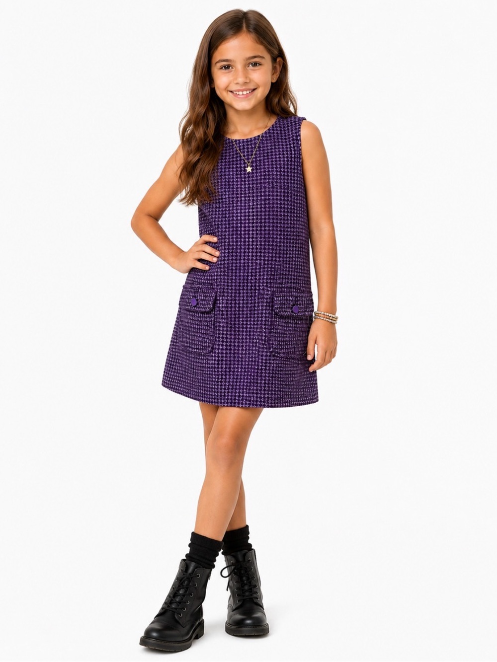 Zara Kids Purple and Brown Houndstooth Dress